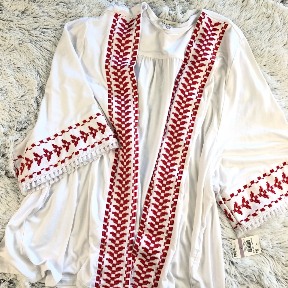 Bohemian style embroidered white shawl